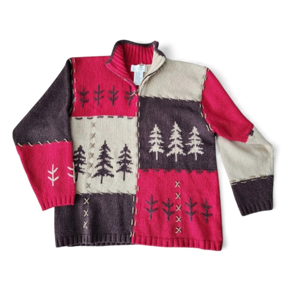 NWT VTG Mandal Bay 1/4-Zip SWEATER CARDIGAN Red/Brown Forrest Trees Outdoors XXL
